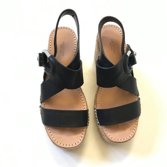 Rag & Bone August Platform Espadrille Sandals Womens 36 6 Black Tan Leather Shoe - Picture 4 of 11